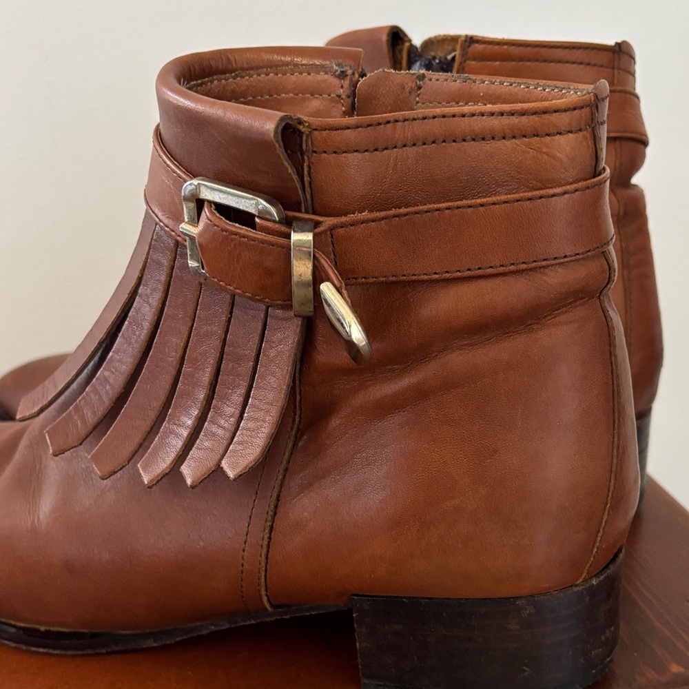 Brown Fringe Leather Zip Up Ankle Boots 40 - Picture 3 of 11